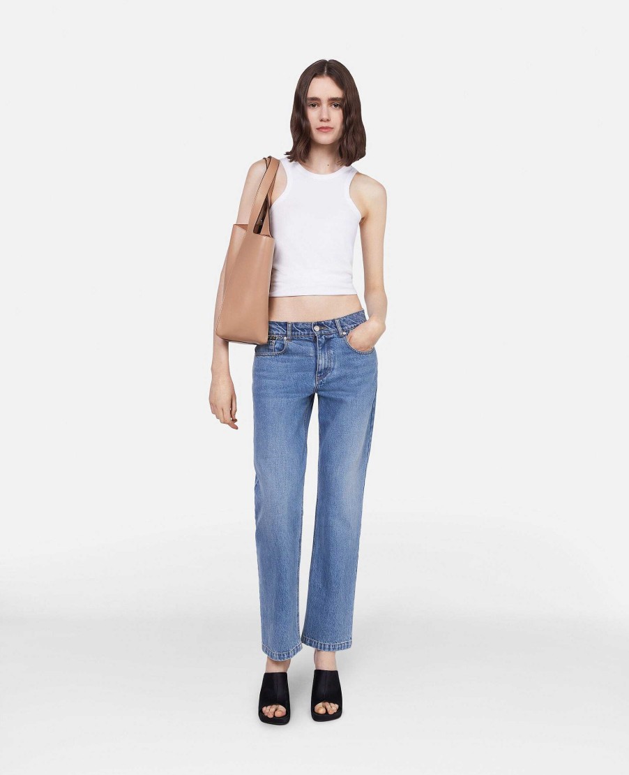 Kvinnor Stella McCartney Byxor Och Shorts | Falabella Chain Light Wash Cropped Jeans