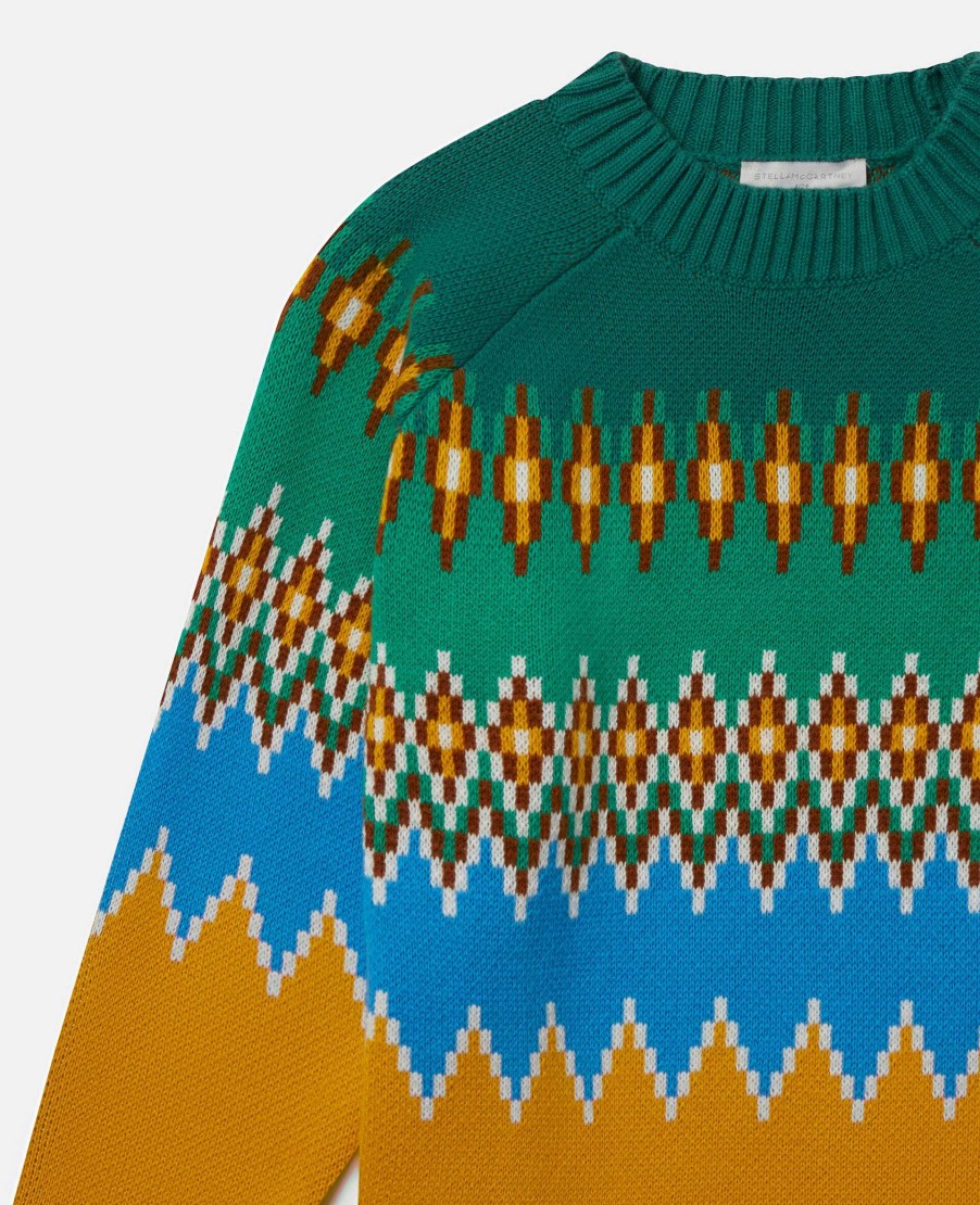 Barn Stella McCartney Koftor Och Trojor | Zig-Zag Fair Isle Stickad Troja