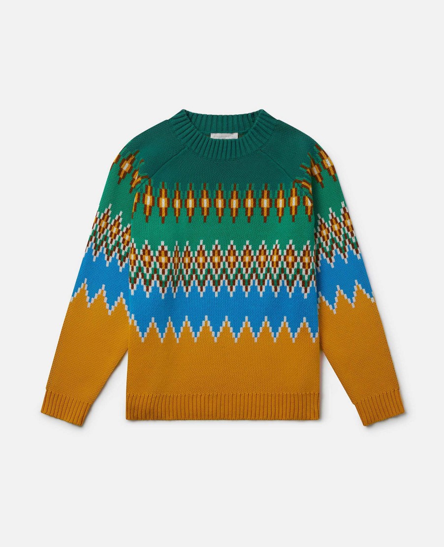 Barn Stella McCartney Koftor Och Trojor | Zig-Zag Fair Isle Stickad Troja