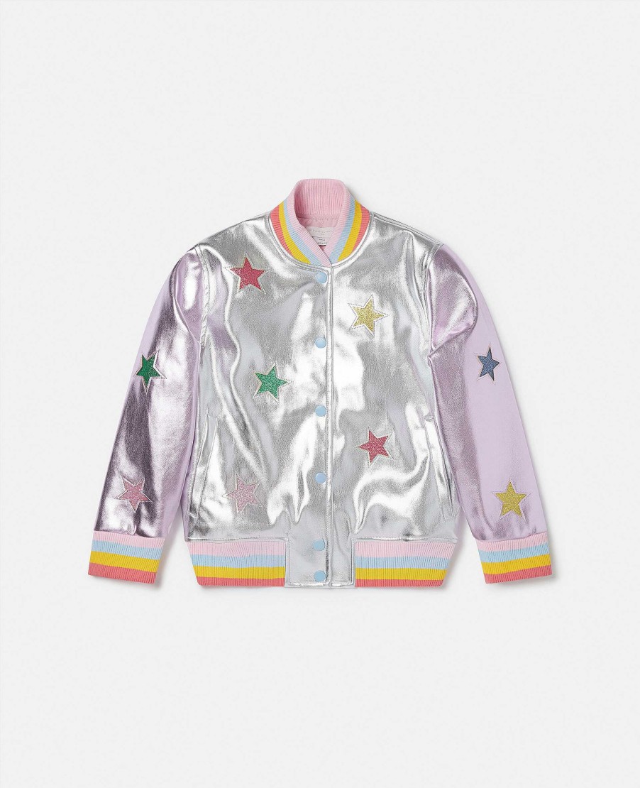 Barn Stella McCartney Ytterklader | Metallic Star Applique Bomberjacka