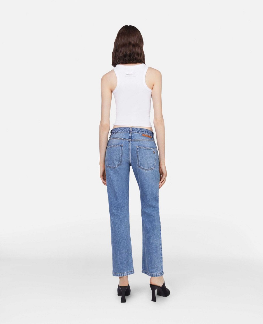 Kvinnor Stella McCartney Byxor Och Shorts | Falabella Chain Light Wash Cropped Jeans