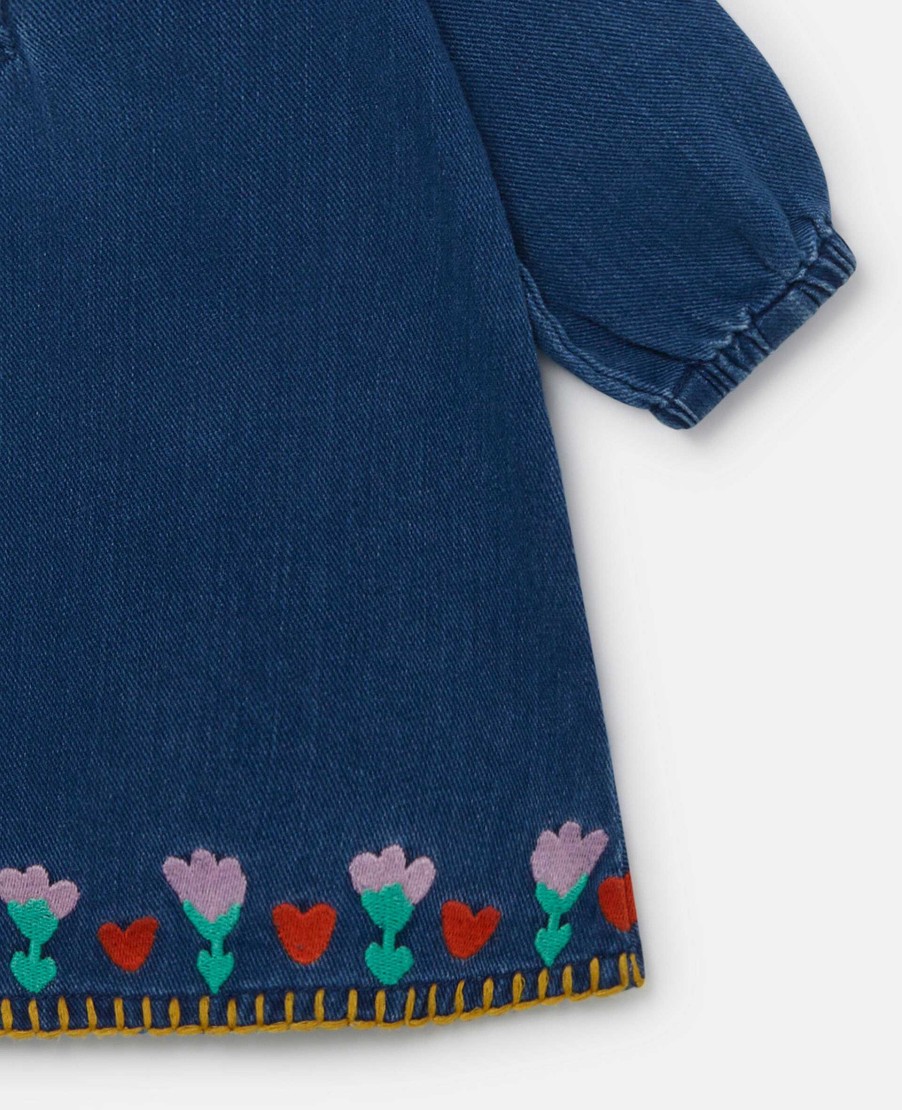 Barn Stella McCartney Baby Flickor | Folkblomma Broderi Denim Klanning