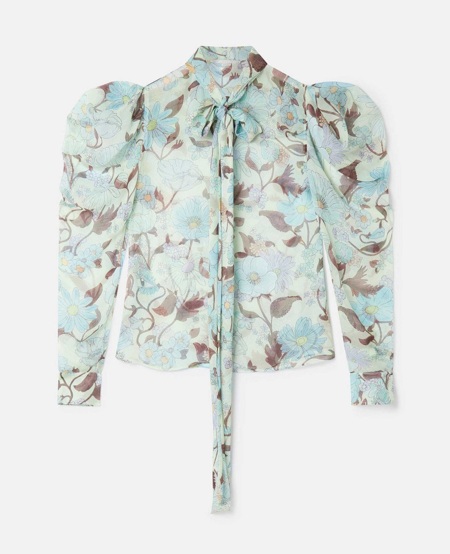 Kvinnor Stella McCartney Skjortor Och Toppar | Lady Garden Print Silk Chiffong Pussybow Shirt