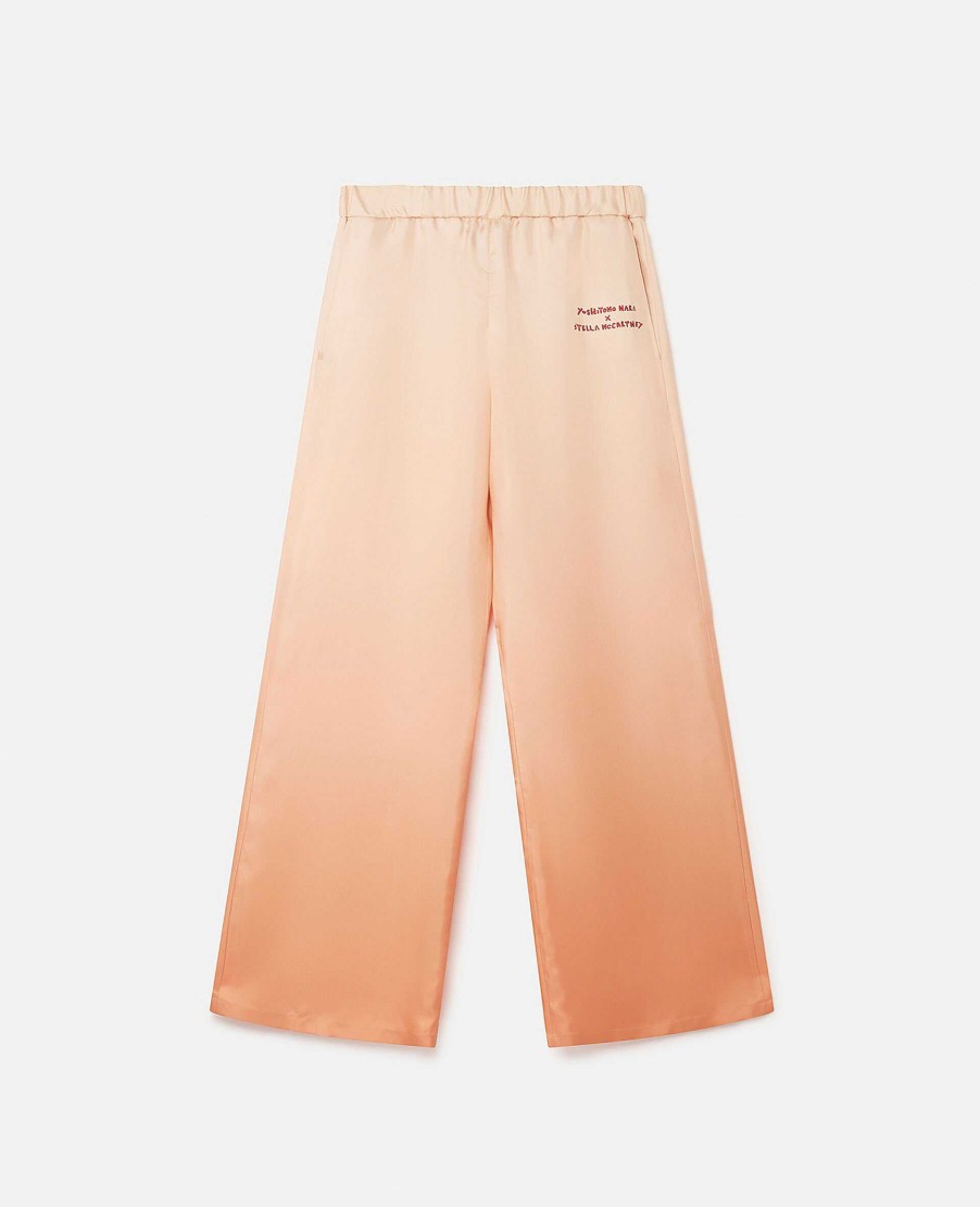 Unisex Stella McCartney Byxor Och Shorts | Silk Twill Byxor Med Logotyptryck