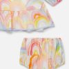 Barn Stella McCartney Baby Flickor | Akvarell Regnbagstryck Klanning Och Bloomers Set