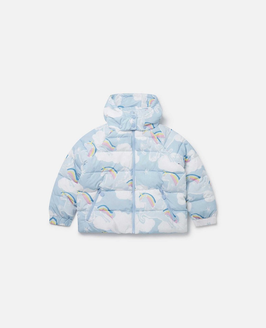 Barn Stella McCartney Ytterklader | Rainbow Unicorn Cloud Print Puffer Coat