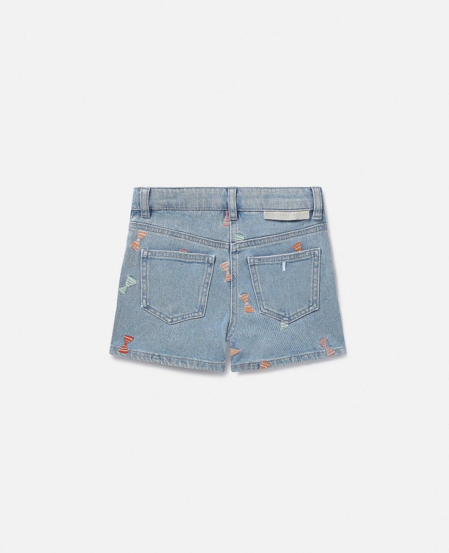 Barn Stella McCartney Byxor Och Kjolar | Randiga Jeansshorts Med Rosett