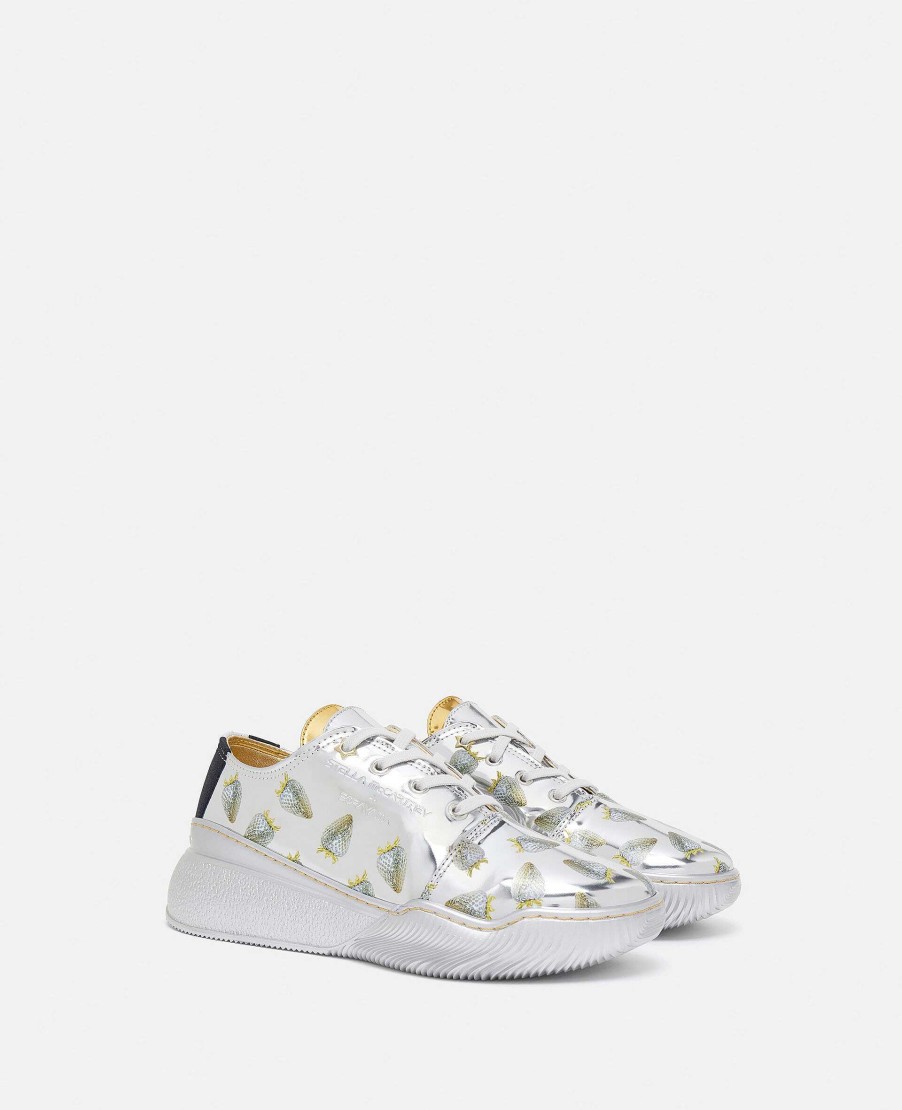 Unisex Stella McCartney Skor | Loop Strawberry-Print Metallic Low-Top Trainers