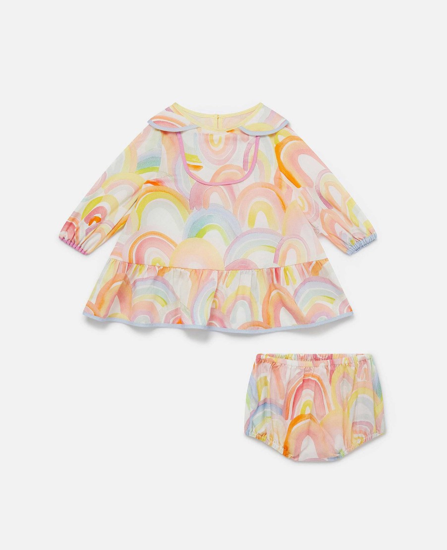 Barn Stella McCartney Baby Flickor | Akvarell Regnbagstryck Klanning Och Bloomers Set