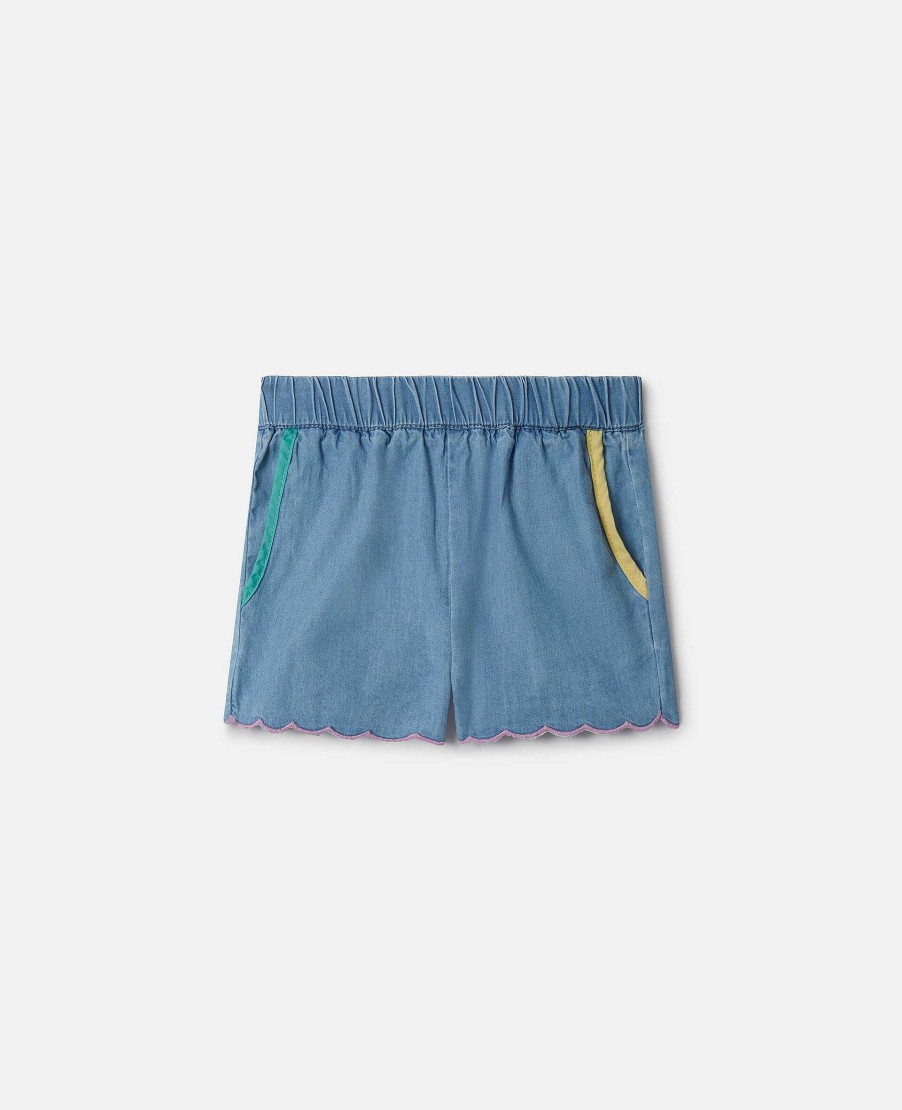 Barn Stella McCartney Baby Flickor | Scalloped Edge Chambray Shorts