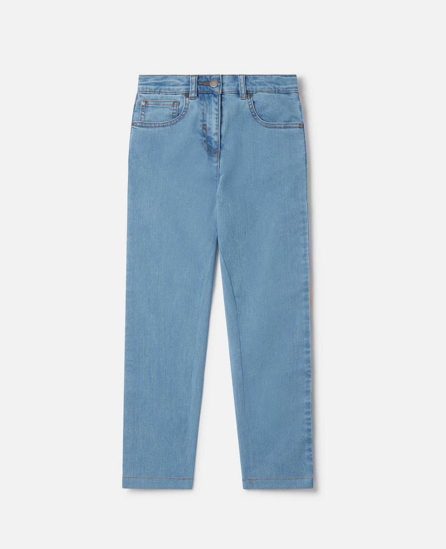 Barn Stella McCartney Byxor Och Kjolar | Rainbow Logo Tape Jeans Med Raka Ben