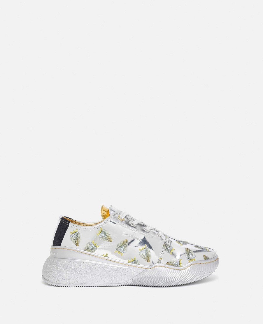 Unisex Stella McCartney Skor | Loop Strawberry-Print Metallic Low-Top Trainers