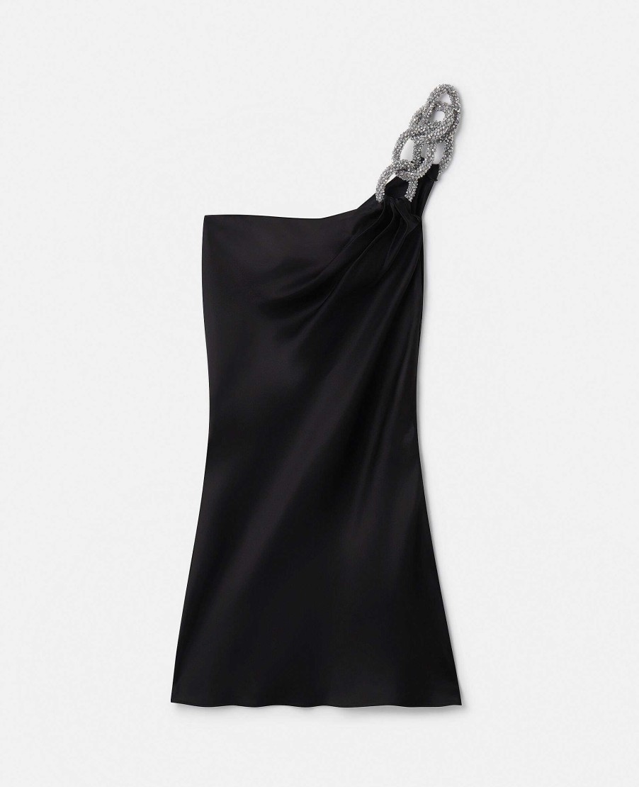 Kvinnor Stella McCartney Klanningar | Falabella Crystal Chain Double Satin One Shoulder Mini Dress