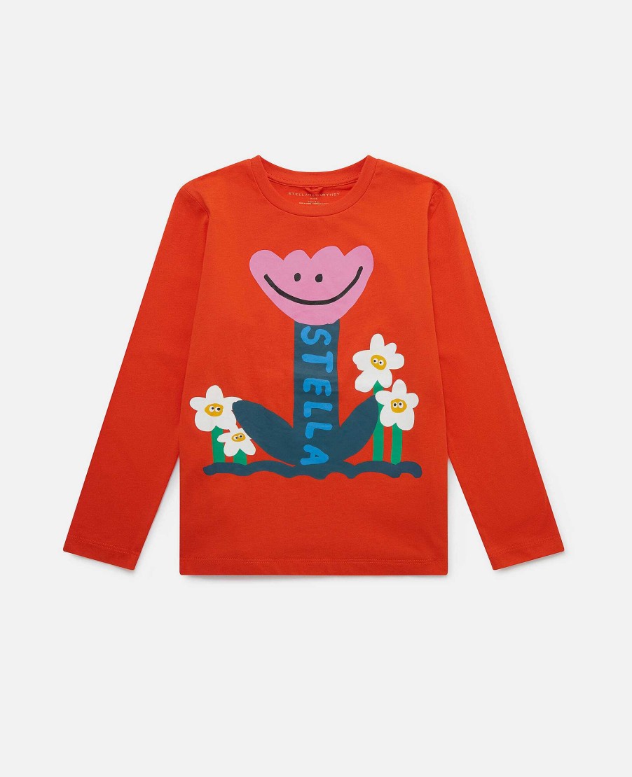 Barn Stella McCartney Trojor Och Koftor | Langarmshirt Mit Smiling Flower Motiv