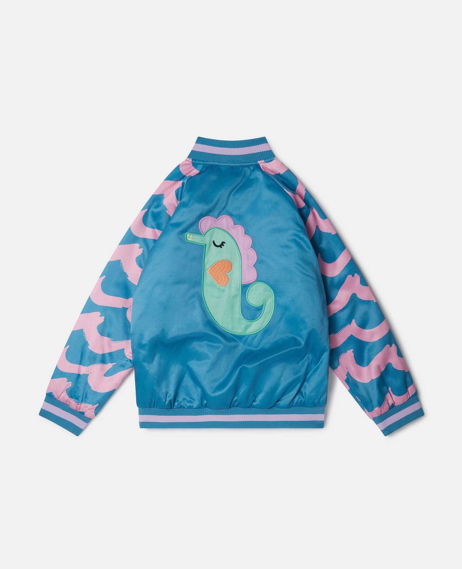 Barn Stella McCartney Ytterklader | Seahorse Broderi Satin Bomber Jacka