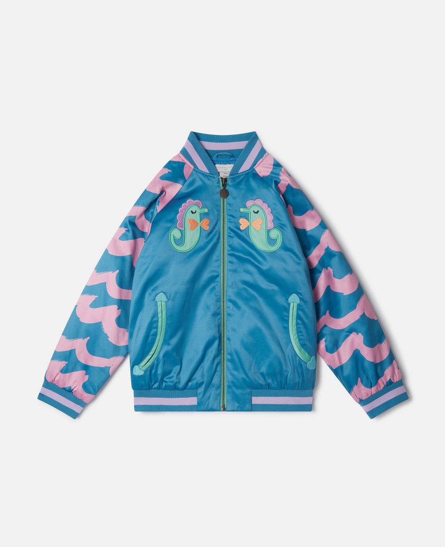 Barn Stella McCartney Ytterklader | Seahorse Broderi Satin Bomber Jacka