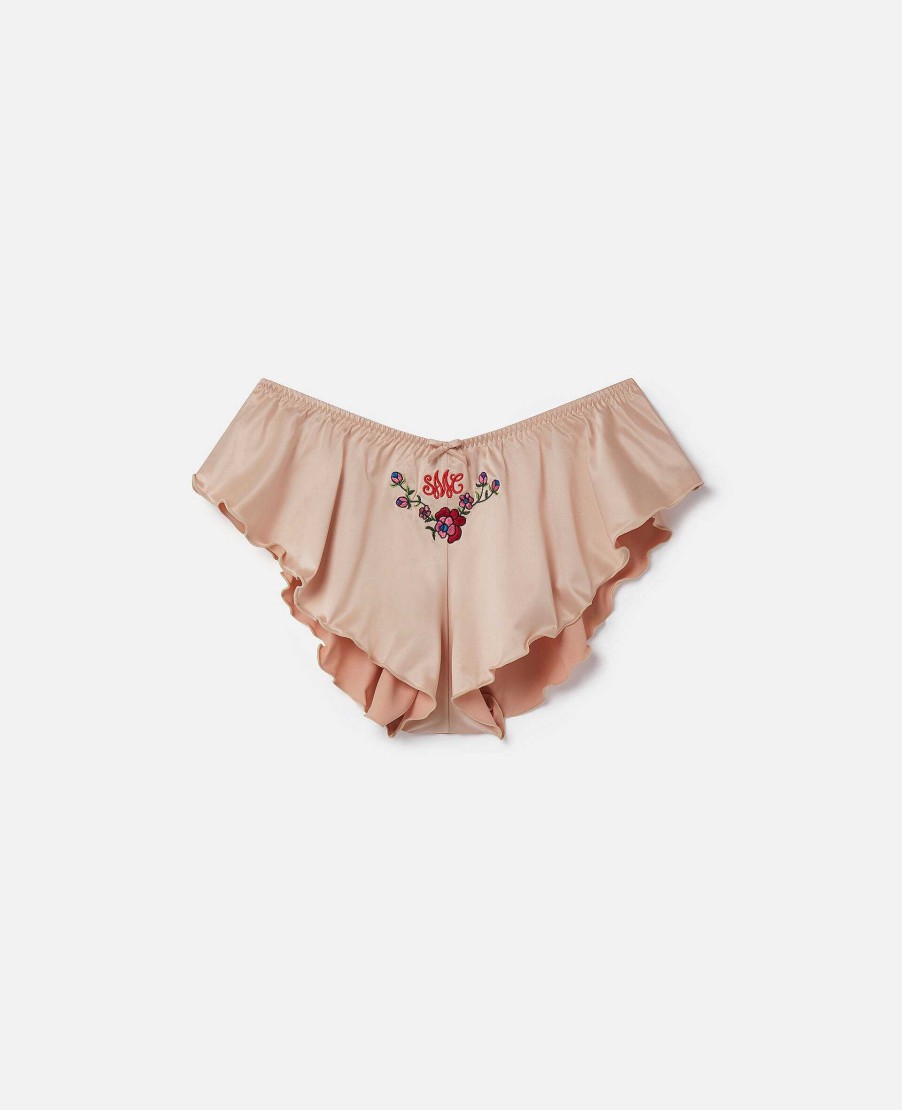 Kvinnor Stella McCartney Underklader Och Nattklader | Love You' Broderi Satin Volang Sleep Shorts