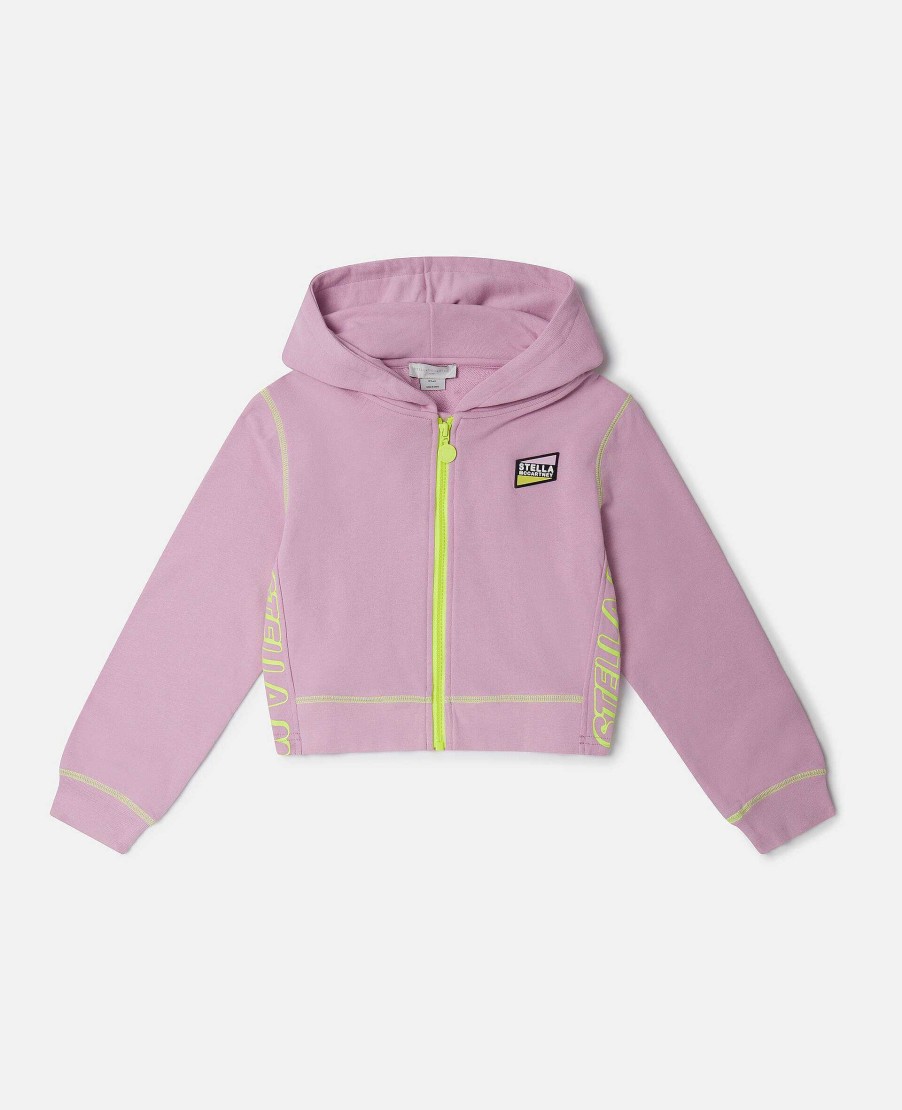 Barn Stella McCartney Trojor Och Koftor | Smc Neon Trim Hoodie Med Dragkedja