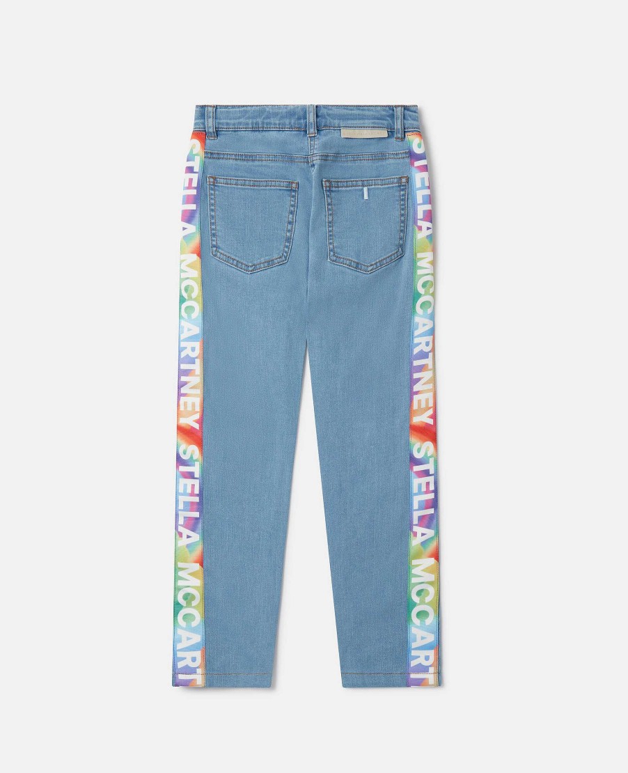 Barn Stella McCartney Byxor Och Kjolar | Rainbow Logo Tape Jeans Med Raka Ben