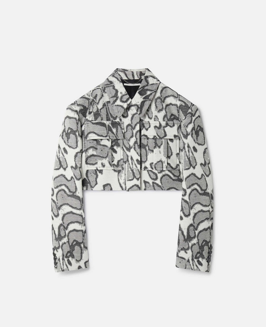 Kvinnor Stella McCartney Skradderi | Abstrakt Moth Jacquard Cropped Utility Jacket