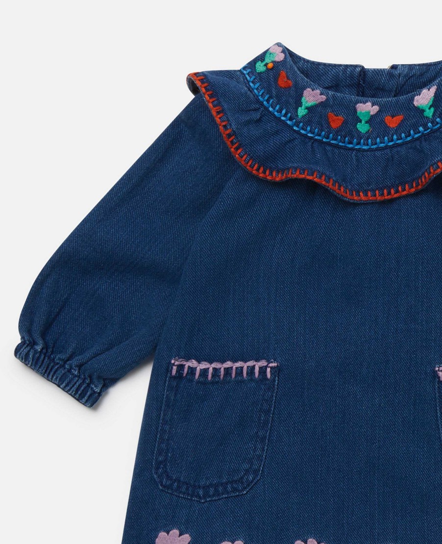 Barn Stella McCartney Baby Flickor | Folkblomma Broderi Denim Klanning