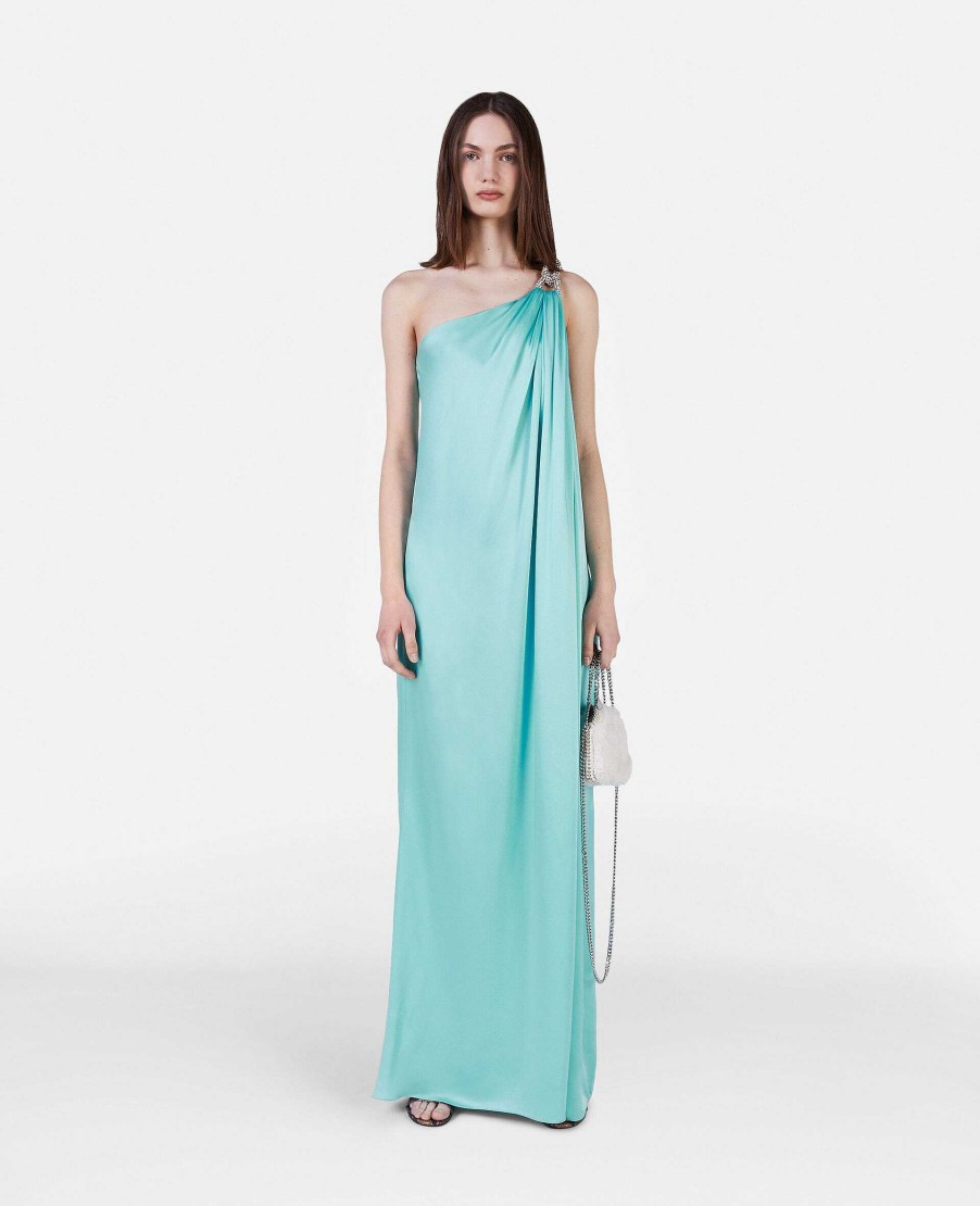 Kvinnor Stella McCartney Klanningar | Falabella Crystal Chain Dubbel Satin One Shoulder Klanning