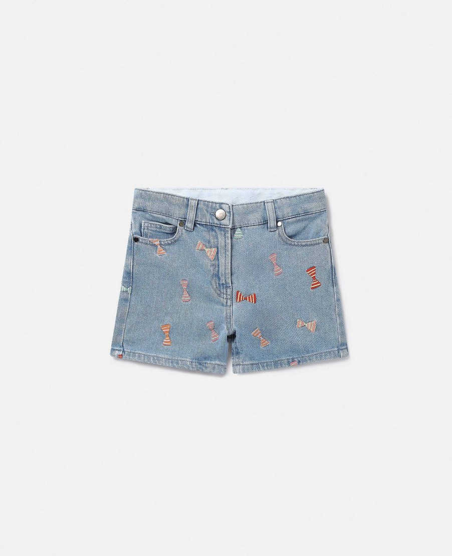 Barn Stella McCartney Byxor Och Kjolar | Randiga Jeansshorts Med Rosett