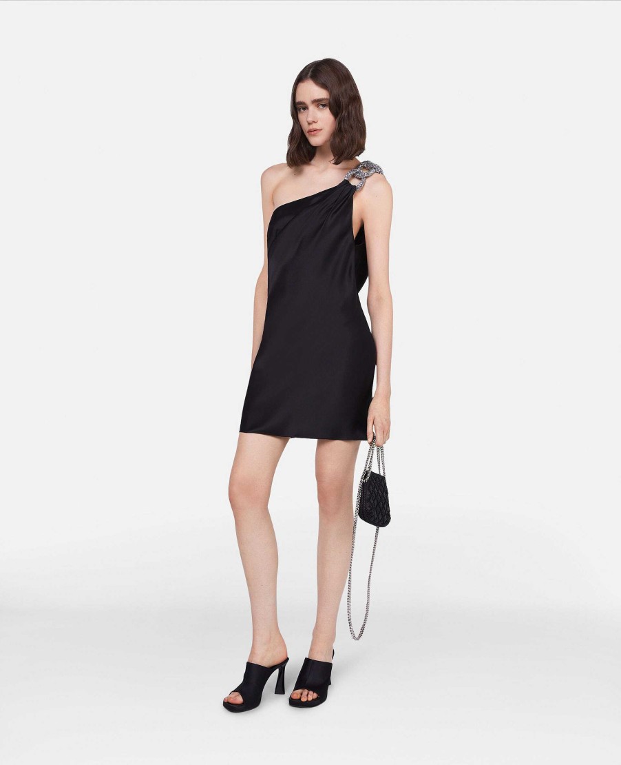 Kvinnor Stella McCartney Klanningar | Falabella Crystal Chain Double Satin One Shoulder Mini Dress